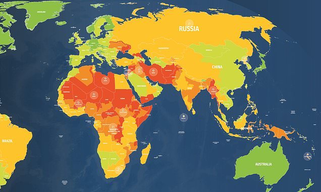 Carte mondiale des crises 2026 stylisée